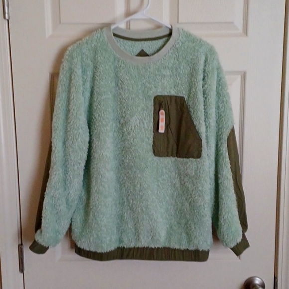 UGG Niko Sherpa Crewneck Mint Green Pullover Sweater * SZ S - Picture 6 of 9